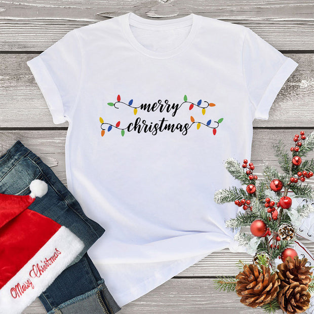 Women's Clothing Fashion Christmas Holiday Party T-shirt Loose Merry Christmas Casual