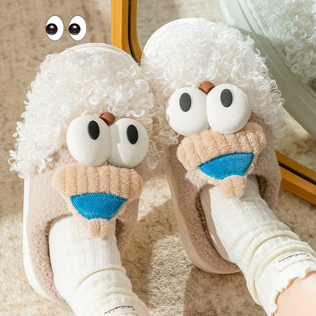 Cartoon Bearded Santa Claus Slippers Home Warm Non-slip Plush   Cotton Shoes Christmas Couple Floor Bedroom Slipper Women Men