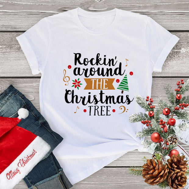 Women's Clothing Fashion Christmas Holiday Party T-shirt Loose Merry Christmas Casual