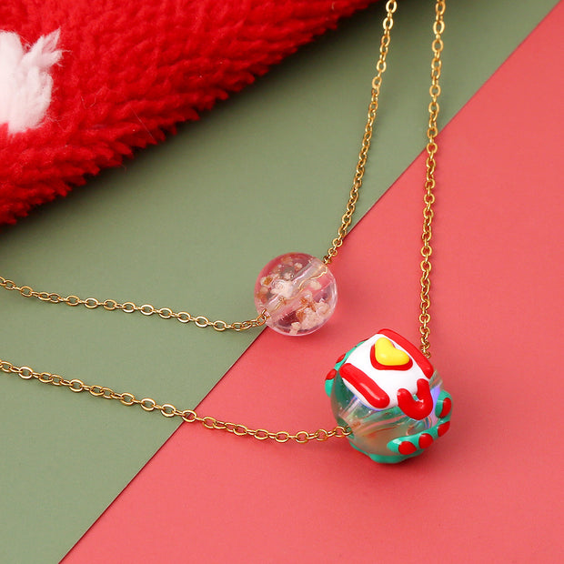 Christmas Luminous Necklace Fashion Niche Christmas Tree Santa Claus Round Bead Double-layer Necklace For Women Jewelry