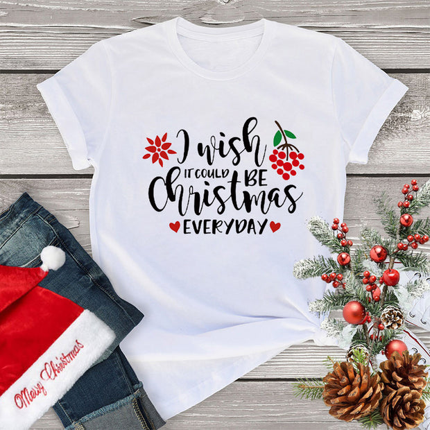 Women's Clothing Fashion Christmas Holiday Party T-shirt Loose Merry Christmas Casual